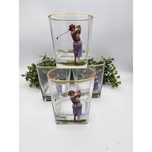 Set of 4 Vintage Golfing Ladies on Old Fashioned Rocks Glasses